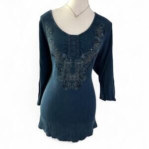 Unity World Wear Blue Grunge Y2K Vintage Mcbling Whimsy Long Sleeve Top Size 2 X